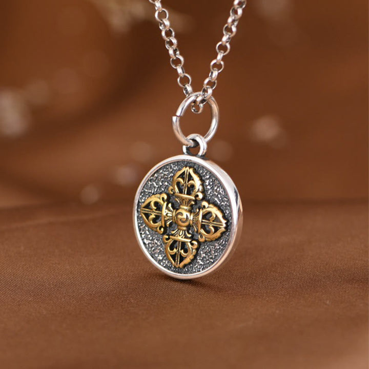 Collier de bénédiction Buddha Stones en argent Sterling 925 Pendentif double Dorje Vajra