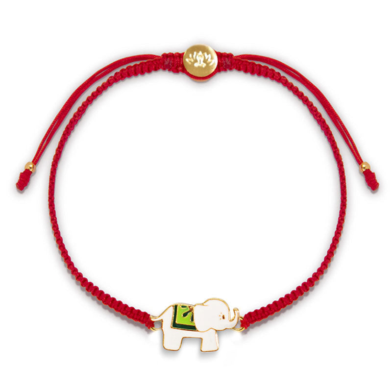 Bracelet tibétain en argent sterling 925 fait main avec des Buddha Stones et un éléphant porte-bonheur rouge