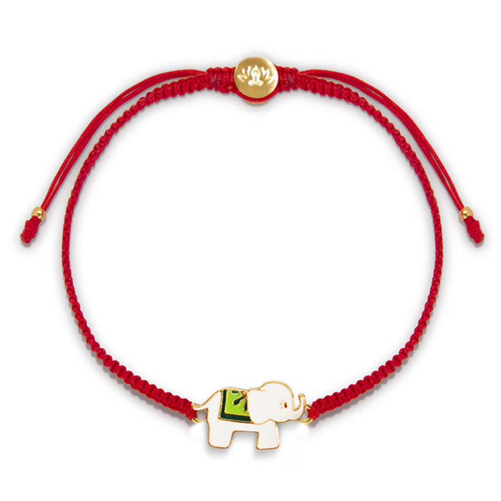 Bracelet tibétain en argent sterling 925 fait main avec des Buddha Stones et un éléphant porte-bonheur rouge