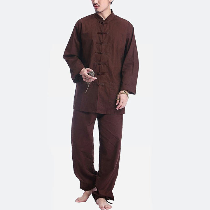 Ensemble pour homme en coton et lin avec boutons en forme de grenouille chinoise et Buddha Stones, méditation, prière, pratique spirituelle zen, yoga - image 14