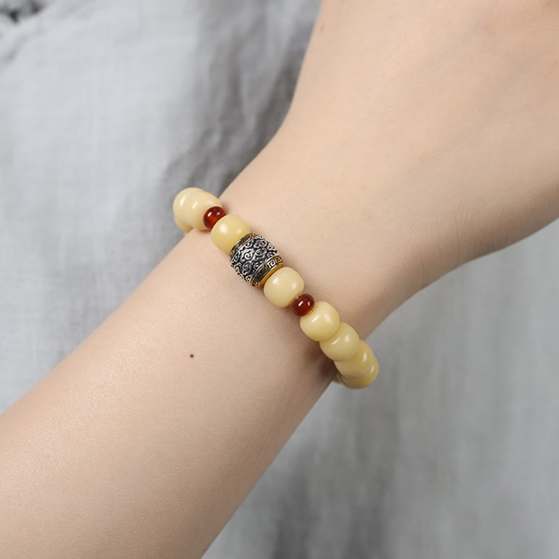 Bracelet de paix en perles de caractère Fu avec des Buddha Stones et des graines de Bodhi