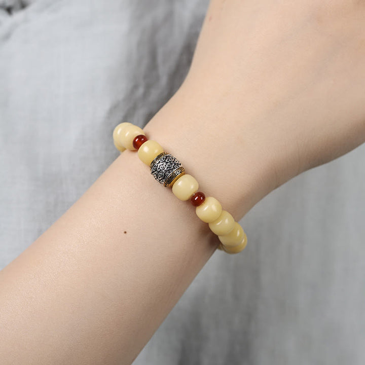 Bracelet de paix en perles de caractère Fu avec des Buddha Stones et des graines de Bodhi