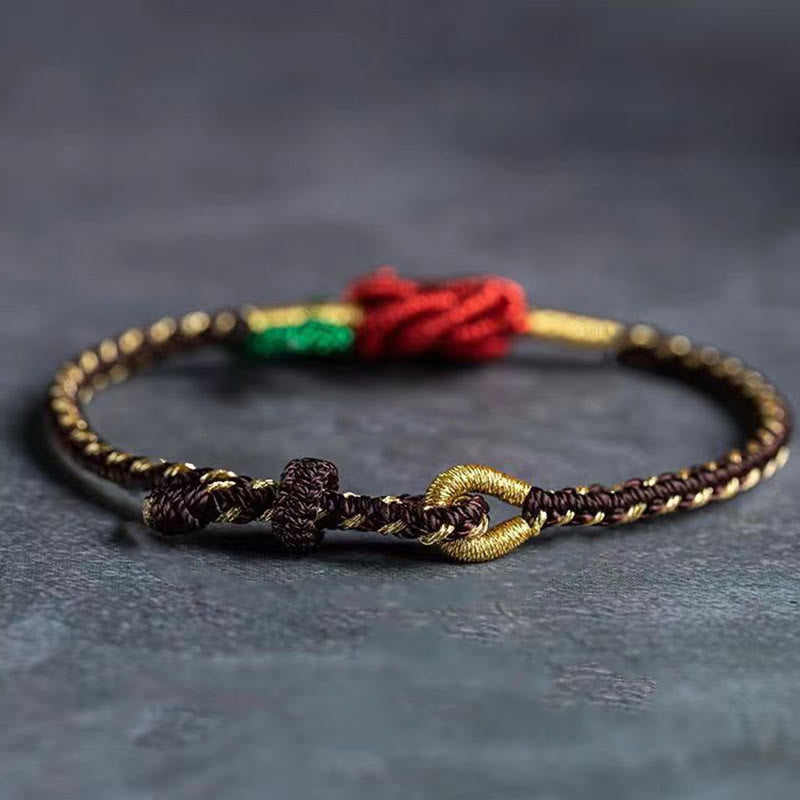 Bracelet fait main en corde de fleur de rose Buddha Stones et huit fils, nœud de paix, porte-bonheur