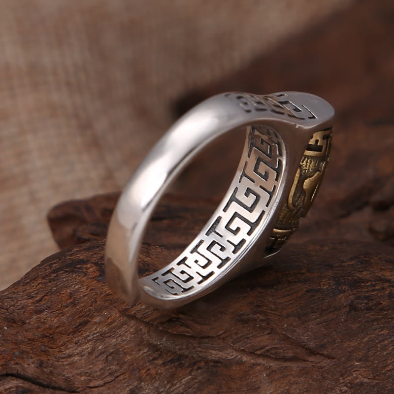 Bague rotative en Buddha Stones tibétaines Om Mani Padme Hum avec motif sculpté et pureté