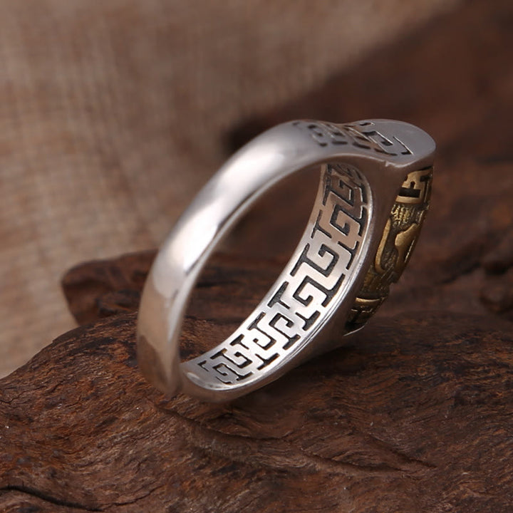 Bague rotative en Buddha Stones tibétaines Om Mani Padme Hum avec motif sculpté et pureté