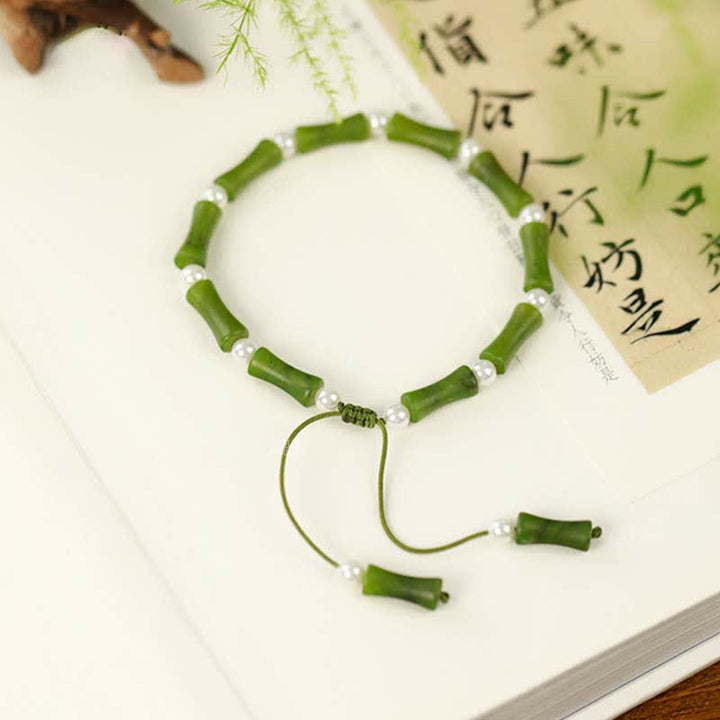 Bracelet en Buddha Stones avec motif bambou et péridot naturel