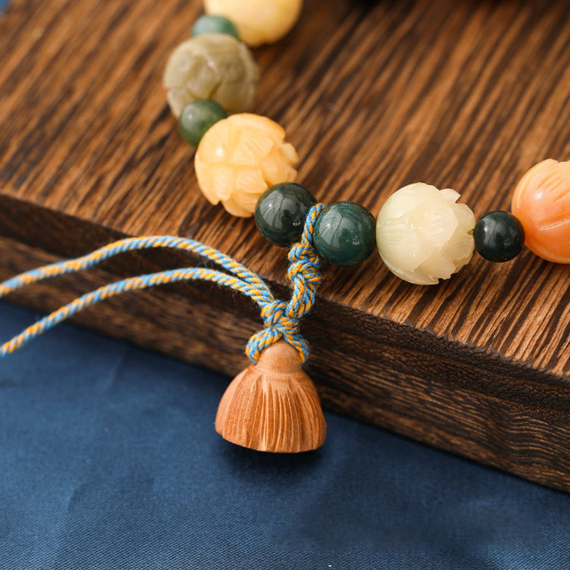 Bracelet Buddha Stones Bodhi Seed Lotus Bead Gravé Moss Agate Peace Calm
