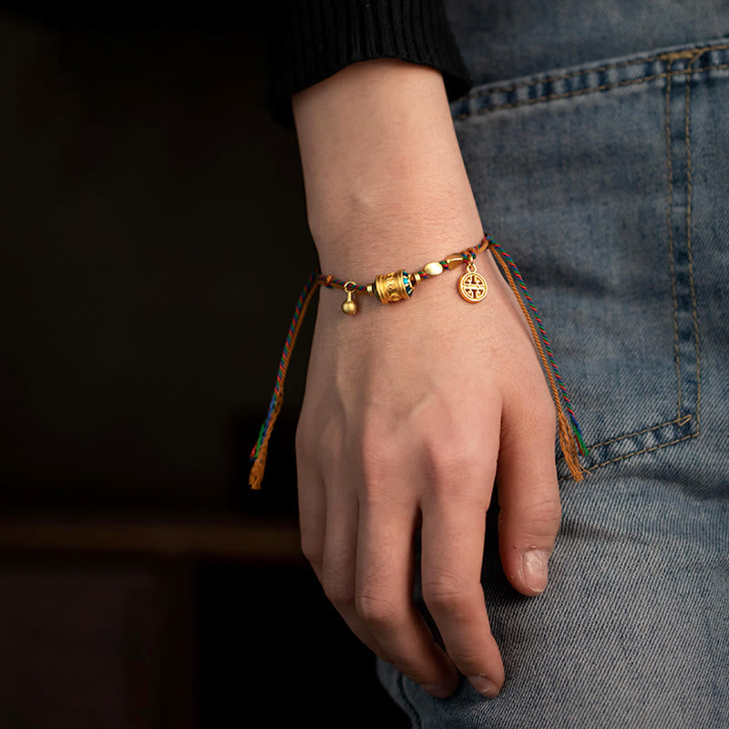Bracelet tibétain en Buddha Stones fait à la main avec roue de prière Om Mani Padme Hum et cordon de protection