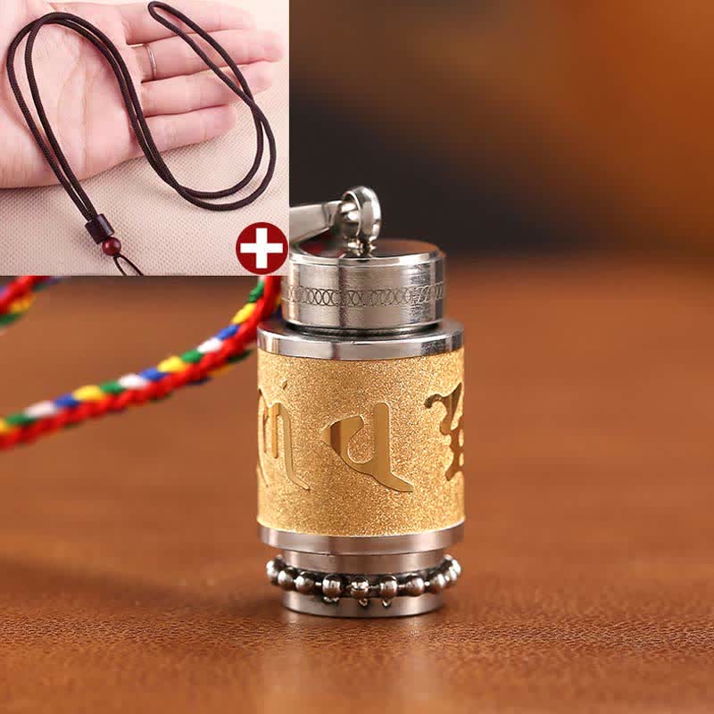 Collier pendentif amulette de sagesse en acier titane avec Buddha Stones tibétaines Om Mani Padme Hum Shurangama Mantra - 1,4*2,4 cm - Or - Corde marron - image 21