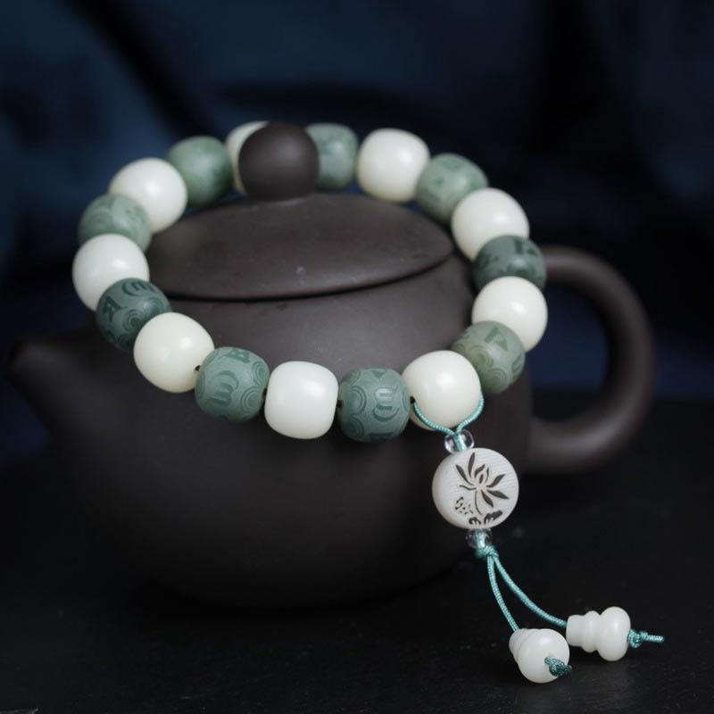 Bracelet de protection Bodhi Six Vrais Mots en Buddha Stones Blanc