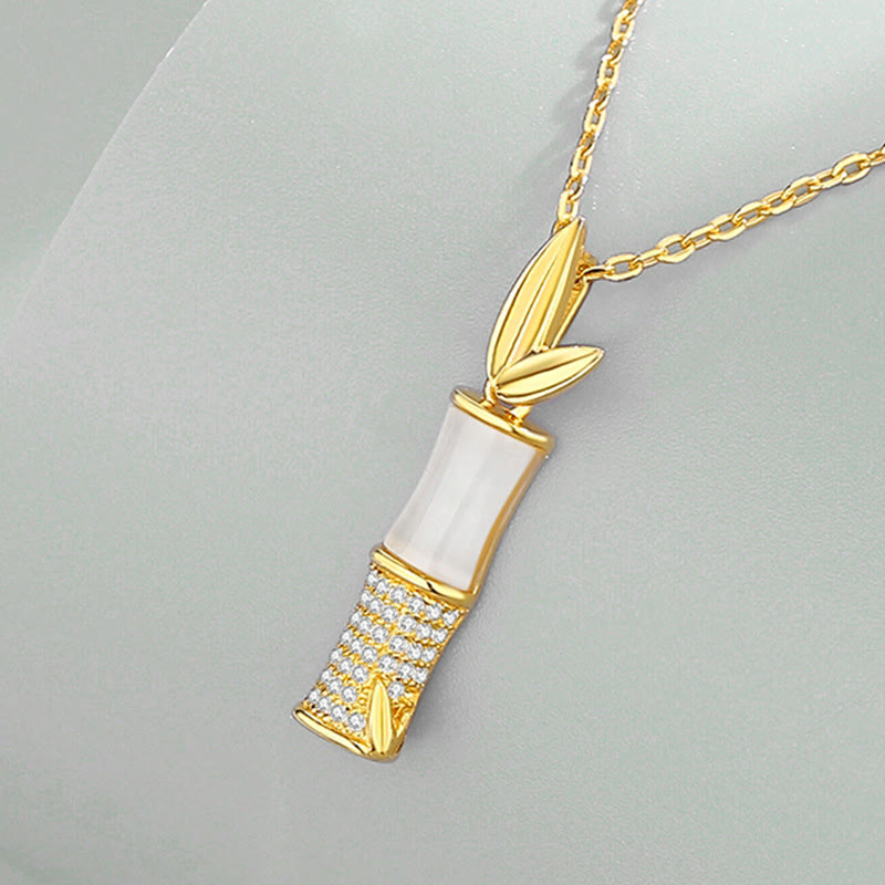 Collier pendentif en argent sterling 925 Buddha Stones et jade blanc Hetian en bambou