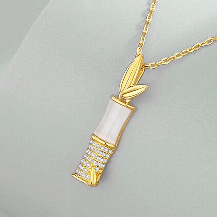 Collier pendentif en argent sterling 925 Buddha Stones et jade blanc Hetian en bambou