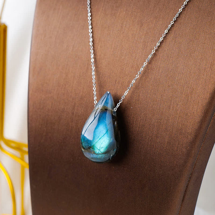 Collier pendentif de guérison en forme de goutte d'eau en labradorite Buddha Stones - image 3