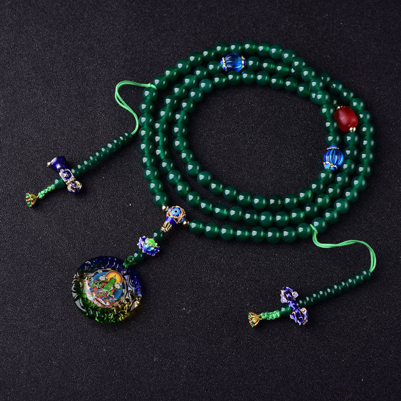 Bracelet à breloques de manifestation de Tara verte Bodhisattva en agate verte naturelle avec 108 Buddha Stones - 10 mm - image 0