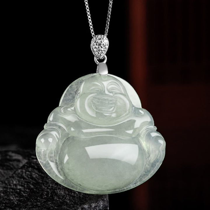 Collier Buddha Stones rieur en jade naturel, pierre de Bouddha, symbole de prospérité et d'abondance, chaîne en acier titane. - image 5