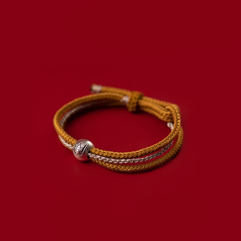Bracelet en corde tibétain en argent sterling 925 Buddha Stones et déesse de la richesse et de la chance Zakiram