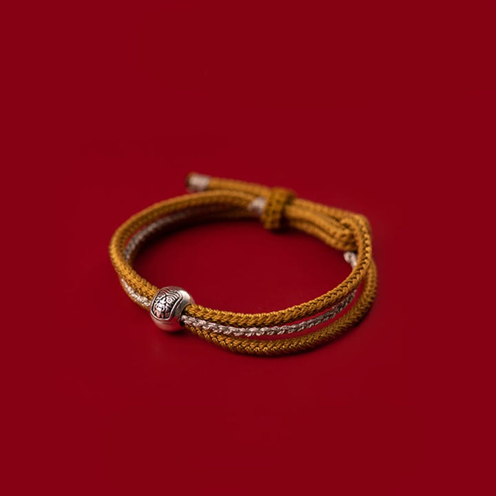 Bracelet en corde tibétain en argent sterling 925 Buddha Stones et déesse de la richesse et de la chance Zakiram