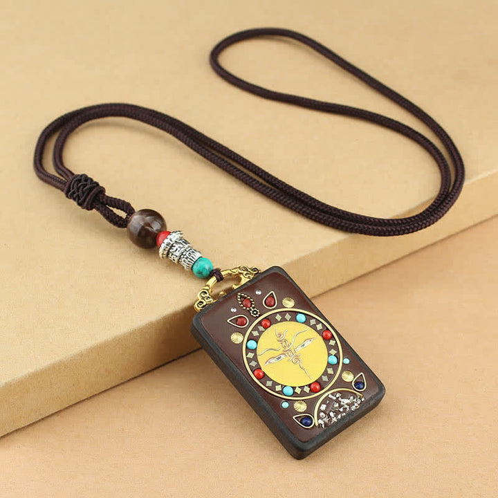 Collier pendentif en ébène Thangka Buddha Stones Tibet Dieu de la richesse