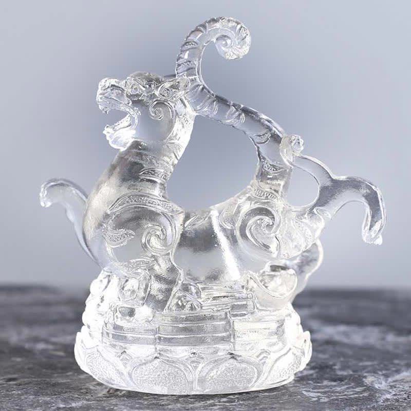 Buddha Stones Feng Shui Quatre symboles Dragon azur Pièce d'art en cristal Liuli faite à la main Décoration de bureau à domicile
