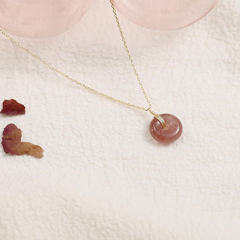 Collier de guérison positif en argent sterling 925 avec quartz fraise et pierres de Buddha Stones - Or - image 0