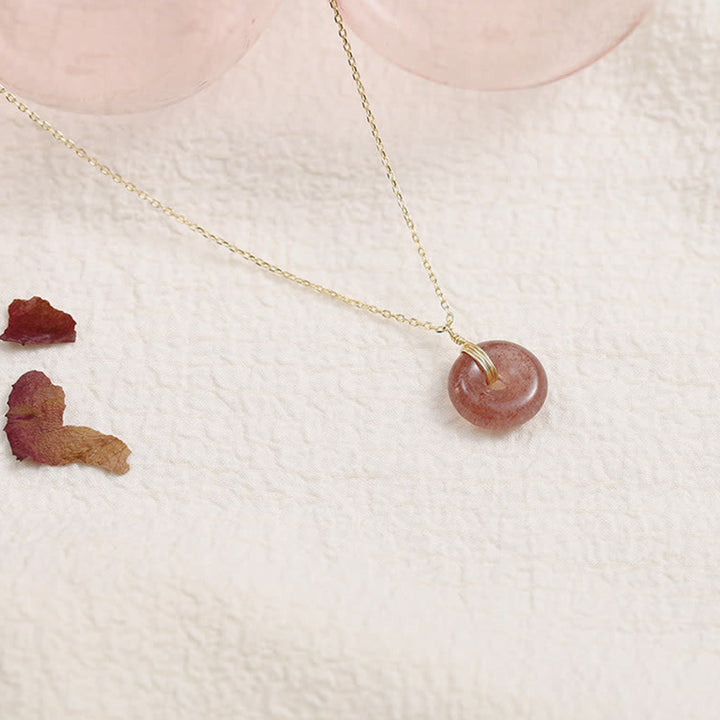 Collier de guérison positif en argent sterling 925 avec quartz fraise et pierres de Buddha Stones - Or - image 0