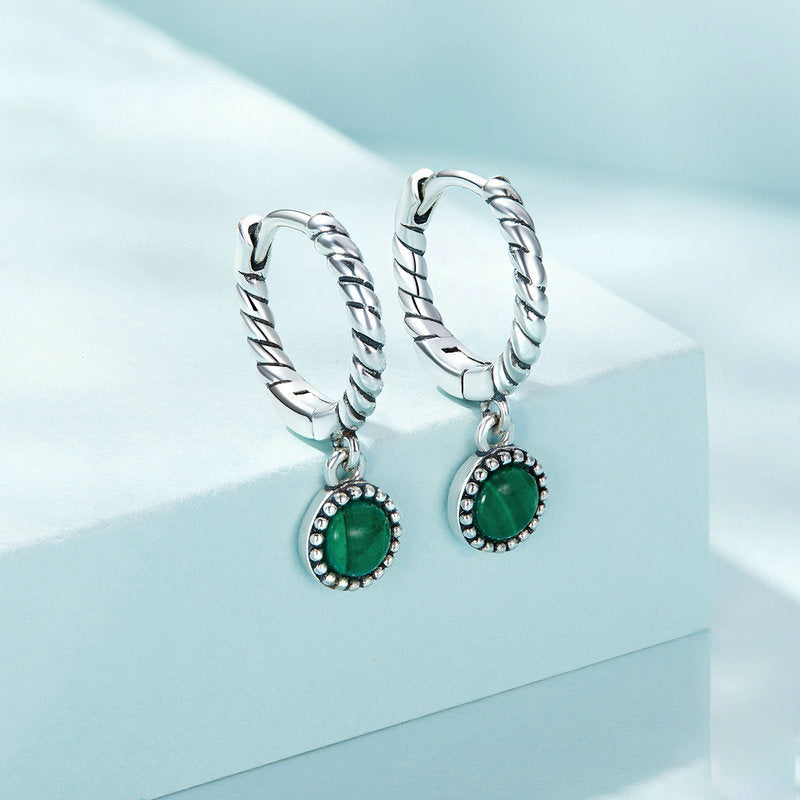 Boucles d'oreilles pendantes anti-anxiété en argent sterling 925 avec malachite ronde - image 6