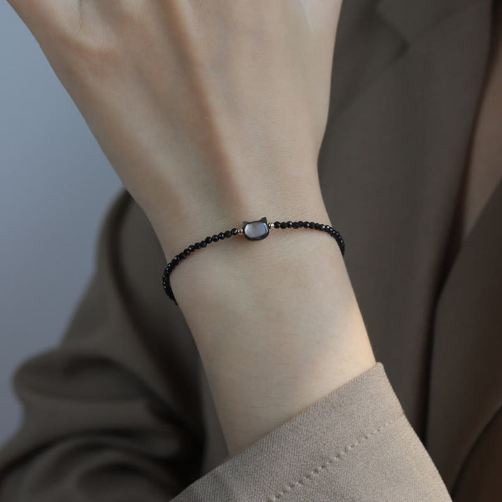Bracelet de guérison en pierre tridacna avec spinelle noire et cristal blanc plaqué or 14 carats de Buddha Stones - image 3