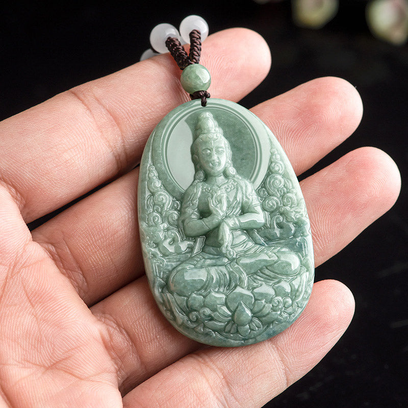 Collier pendentif amulette de richesse en jade naturel Avalokitesvara Buddha Stones - image 5
