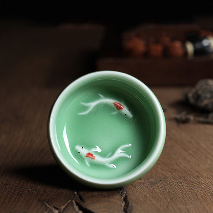 Buddha Stones Poisson Koi Coloré Tasse à Thé en Céramique Tasse à Thé Kung Fu Bol - Poisson Koi vert 6,8 cm x 3,4 cm x 55 ml - image 16