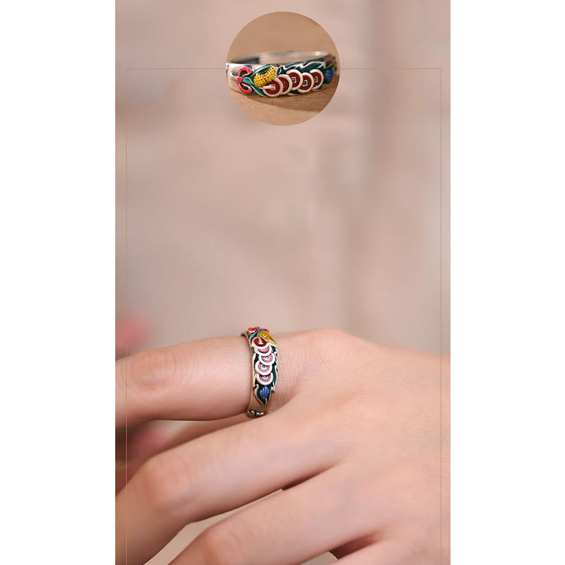 Buddha Stones Bague de richesse Feng Shui Cinq pièces de monnaie de l'empereur
