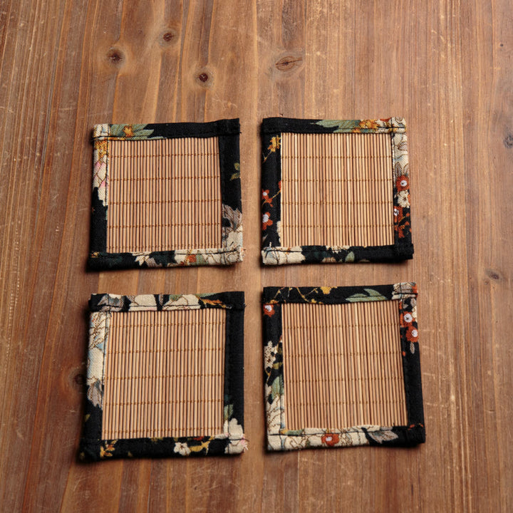 Dessous de verre en bambou avec motif de pivoine vintage et Buddha Stones