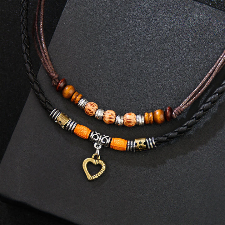 Collier pendentif et bracelet de guérison en perles à motif de cœur d'amour en Buddha Stones
