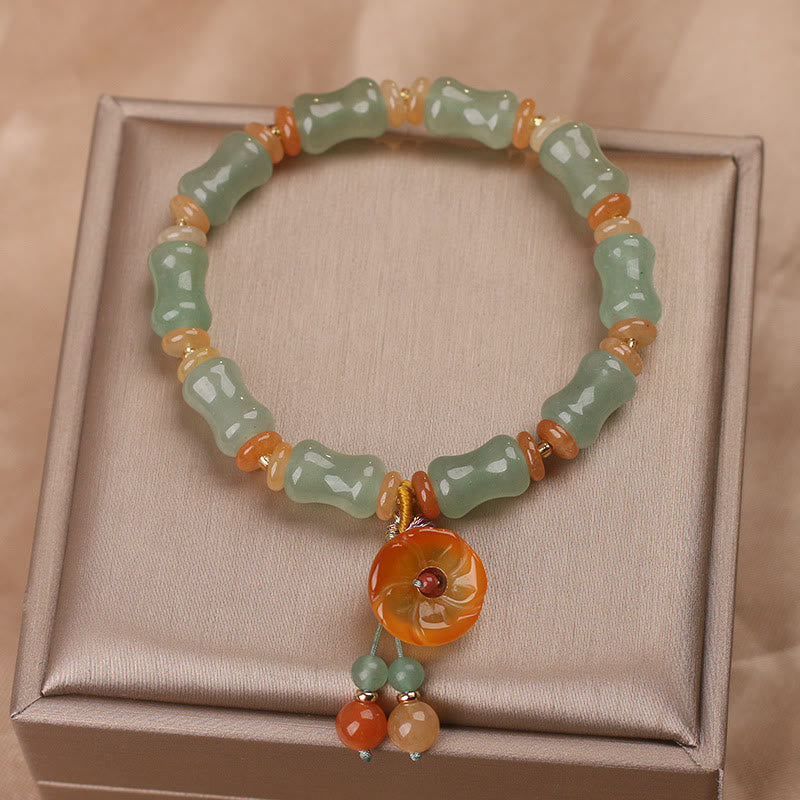 Bracelet porte-bonheur en jade naturel et bambou avec pierres de Buddha Stones