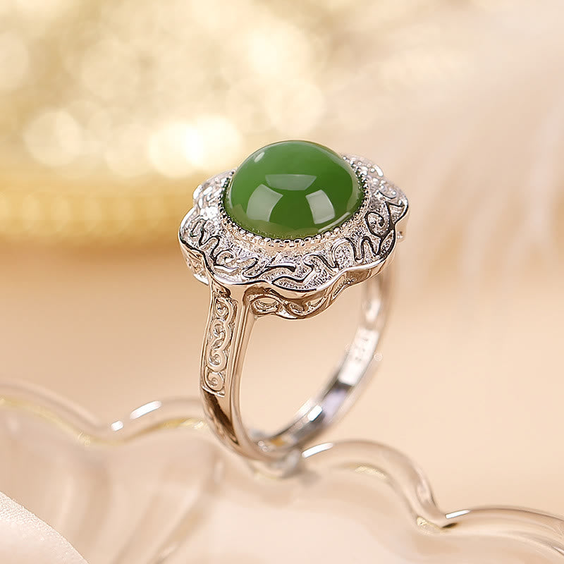 Bague ajustable en argent sterling 925 Buddha Stones et jade cyan Hetian - Jade cyan Hetian (Succès ♥ Guérison) - image 0