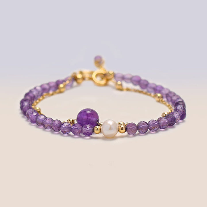 Bracelet double chaîne de guérison en cristal d'améthyste plaqué or 14 carats de Buddha Stones