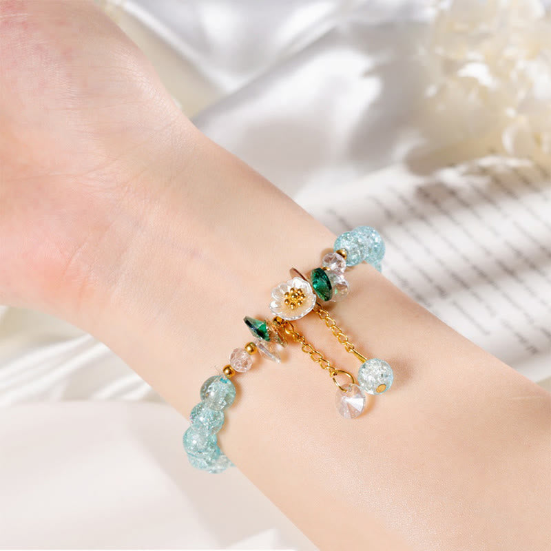 Bracelet en perles de verre à breloques en forme de fleur Buddha Stones au design simple