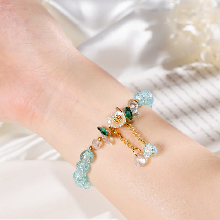 Bracelet en perles de verre à breloques en forme de fleur Buddha Stones au design simple