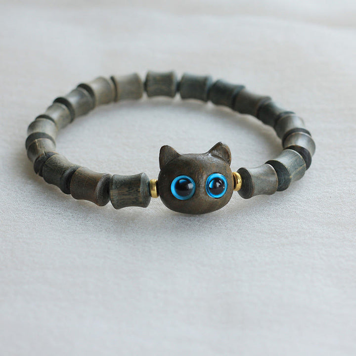 Bracelet de paix en forme de chat mignon en bois d'ébène et bois de santal vert Buddha Stones - Bois de santal vert (Cure♥Positif) - image 6