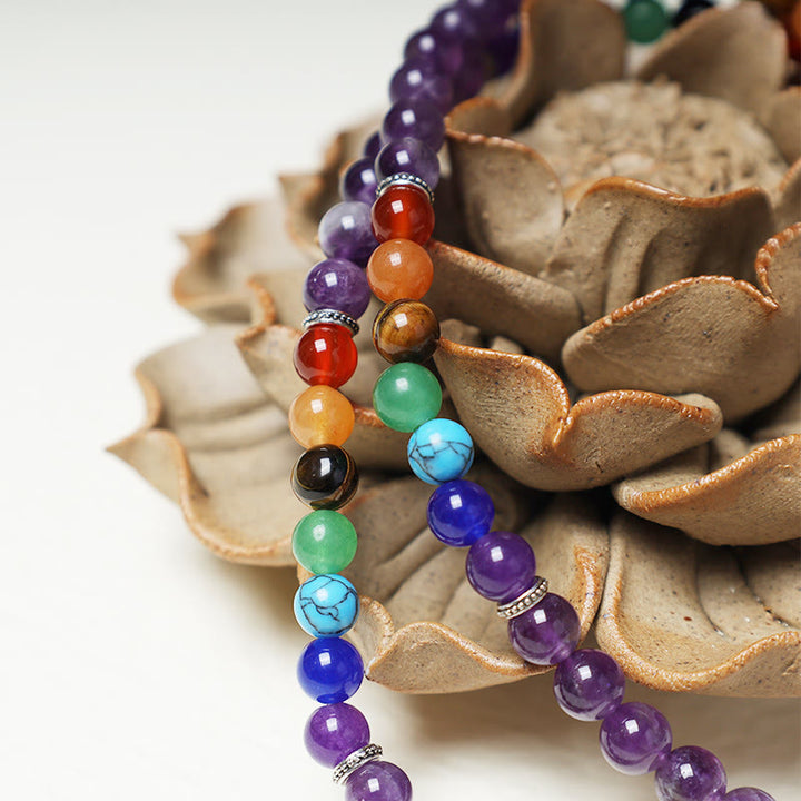 Collier et bracelet multicouches en perles de prière Mala en cristal de guérison et Buddha Stones 108