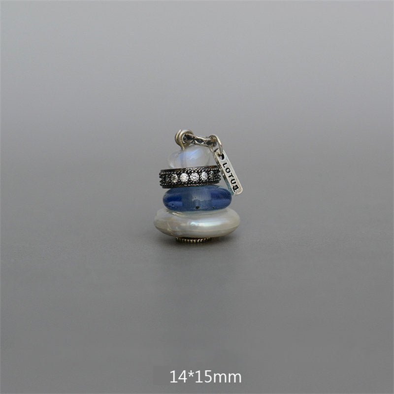 Collier pendentif calme en Buddha Stones Zen Cairn Labradorite Divers cristaux - Pendentif en pierre de lune, perle de verre et perle 14*15 mm - image 23