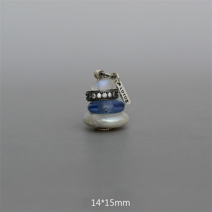 Collier pendentif calme en Buddha Stones Zen Cairn Labradorite Divers cristaux - Pendentif en pierre de lune, perle de verre et perle 14*15 mm - image 23