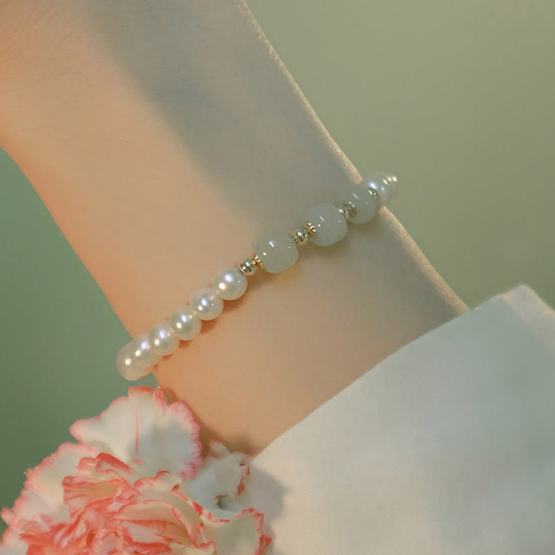 Bracelet chaîne en perles de sincérité en jade blanc cyan Hetian plaqué or 14 carats