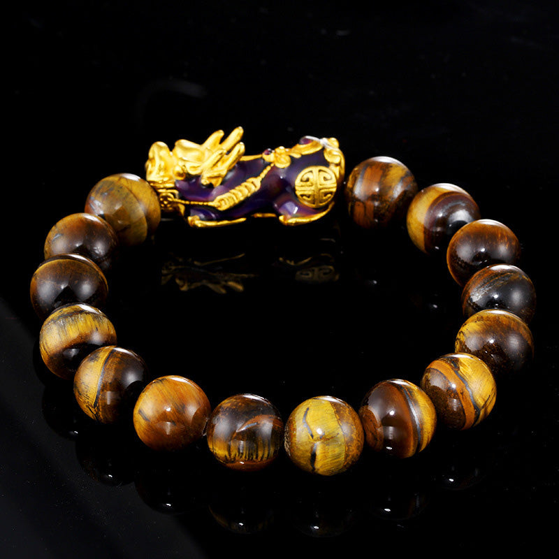 Bracelet Feng Shui en œil de tigre tibétain fabriqué à la main avec des Buddha Stones