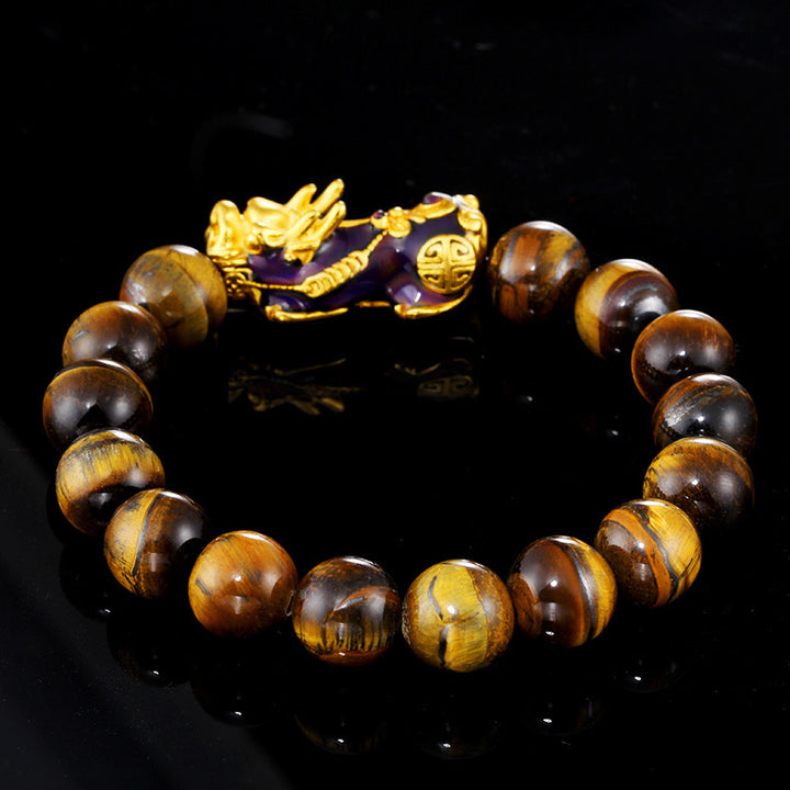 Bracelet Feng Shui en œil de tigre tibétain fabriqué à la main avec des Buddha Stones