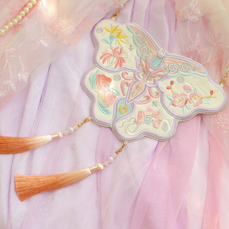 Sac à bandoulière avec broderie de Buddha Stones et de Lotus, poisson Koi, lapin, fleur, Hanfu - Fleur de papillon - image 19