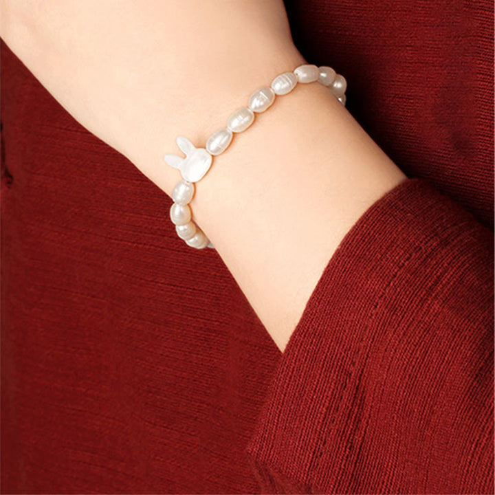 Bracelet de sincérité en perles naturelles et lapin mignon Buddha Stones