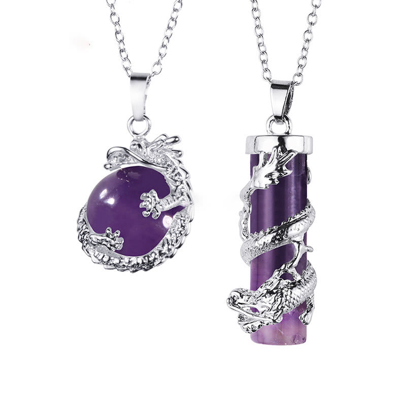 Buddha Stones pendentif couple en pierres précieuses rondes enveloppées de dragon en 2 pièces