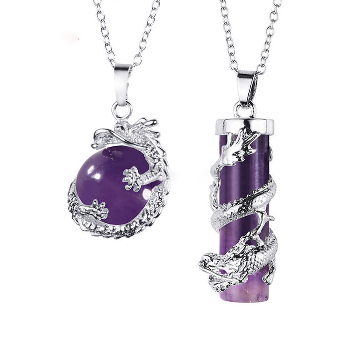 Buddha Stones pendentif couple en pierres précieuses rondes enveloppées de dragon en 2 pièces