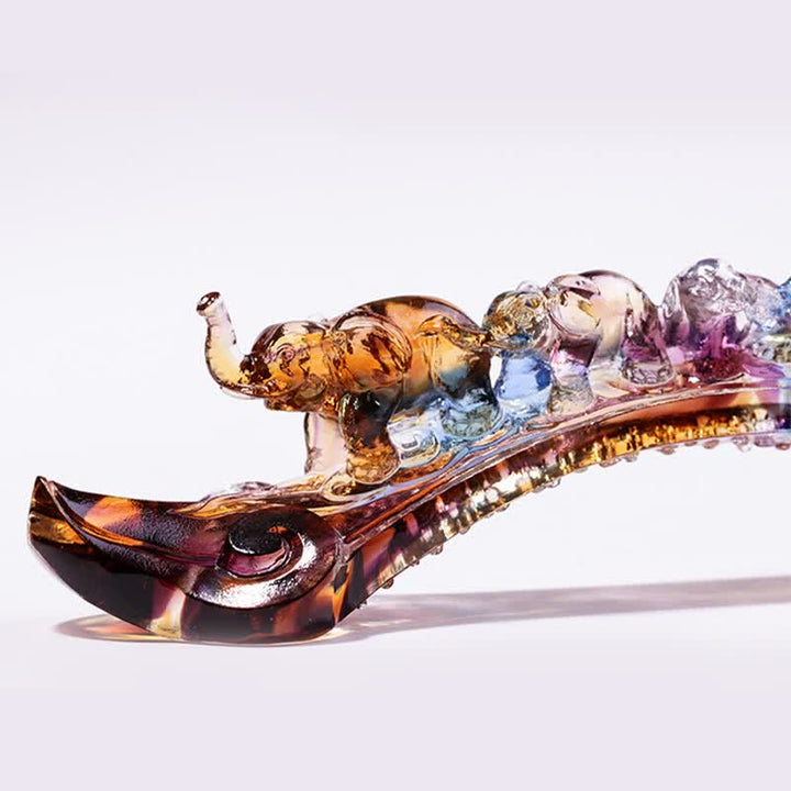 Pièce d'art en cristal fait à la main en forme d'éléphant Ruyi de Liuli, décoration d'intérieur avec base en cristal - image 12