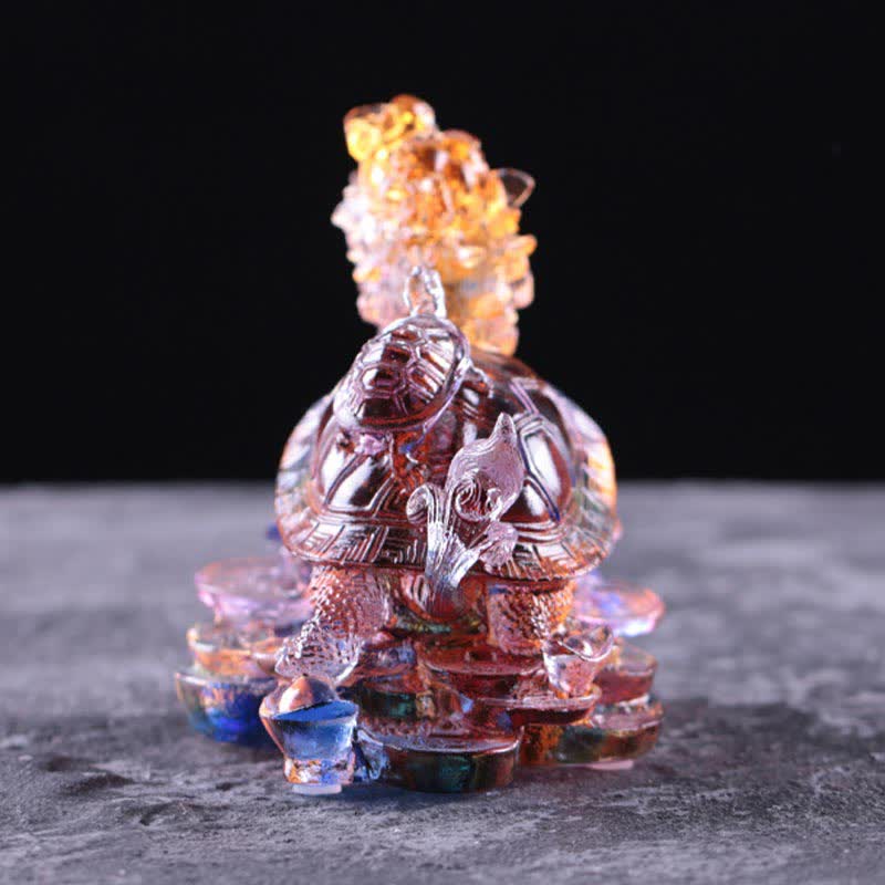 Buddha Stones Feng Shui Dragon Tortue Pièces de monnaie en cristal Liuli fait à la main Pièce d'art porte-bonheur Décoration de bureau à domicile